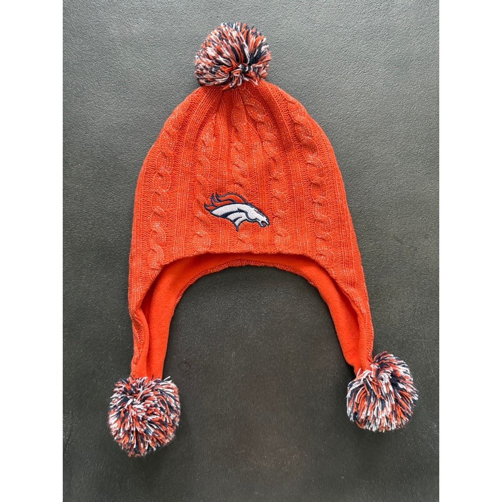 Denver Broncos Women's Orange Cable Knit Pom Pom Beanie Hat